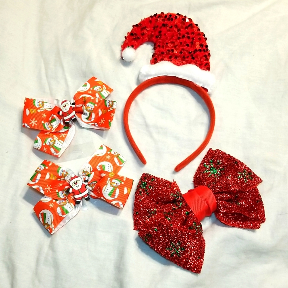 LOT OF 4 HIGH QUALITY BIG HAIR ORNAMENTS HOLIDAY SEQUIN BLING